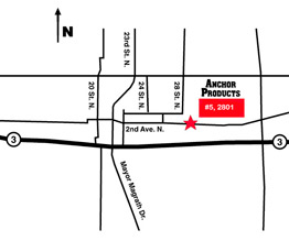 Click to see printable map of Anchor Products Lethbridge, Alberta location.